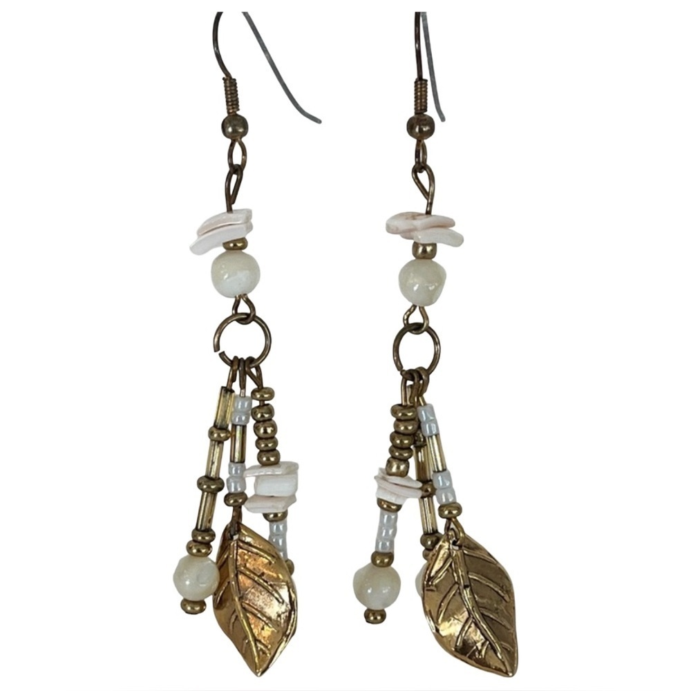 Gold Tone Leaf Dangle Earrings